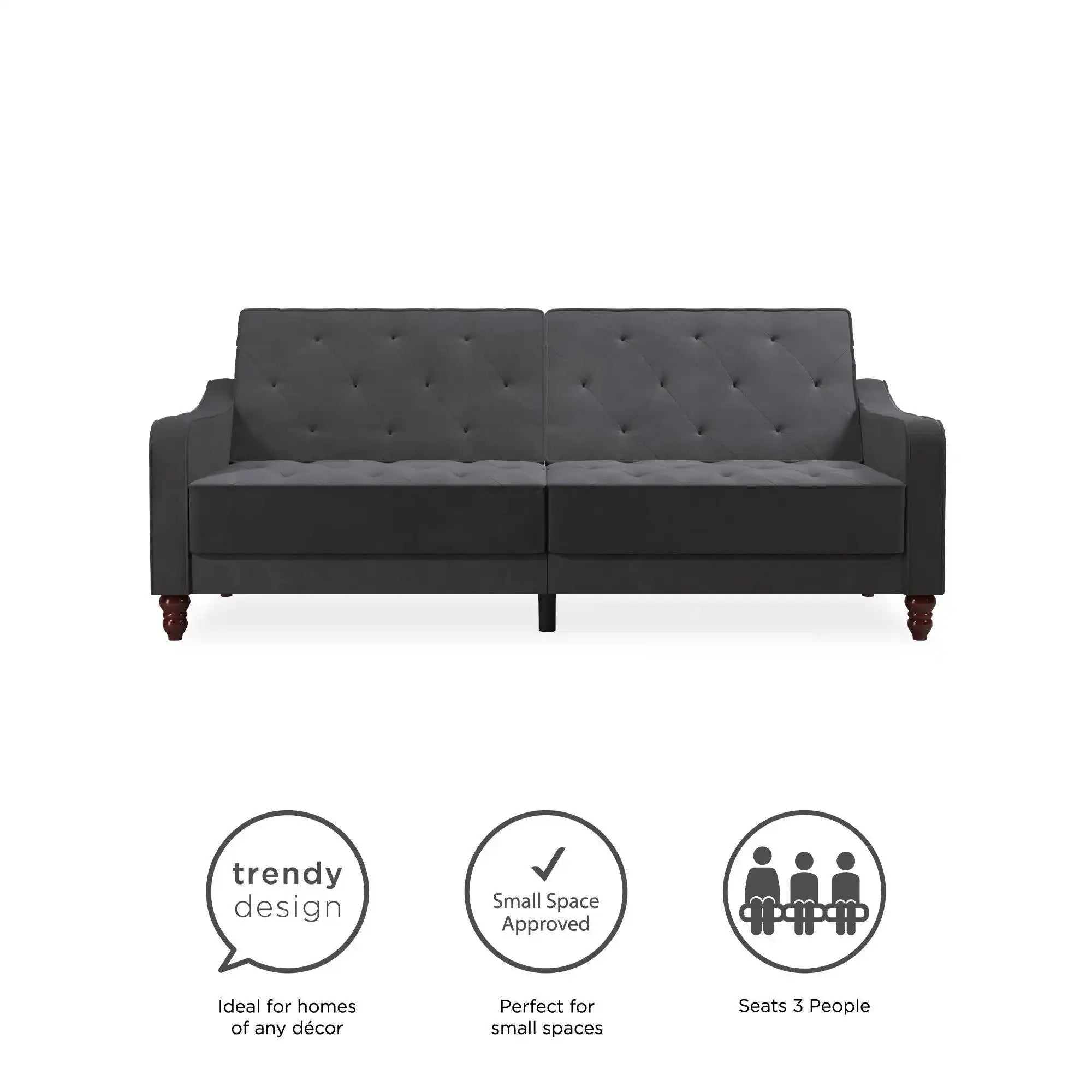 NOVOGRATZ Vintage Tufted Futon Grey Velvet - Price Crash Furniture