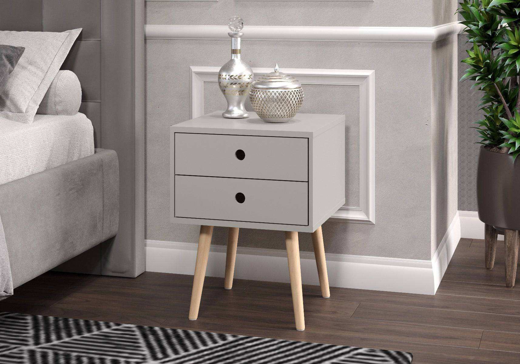 Options Scandia 2 drawer petite beside cabinet in Light Grey MDF with solid wooden legs - Price Crash Furniture