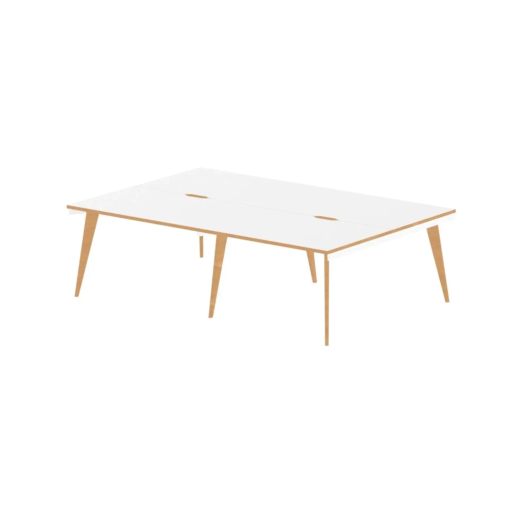 Oslo 1200mm B2B 2/4/6 Person Desk with White Top, Natural Wood Edge and White Frame - Price Crash Furniture