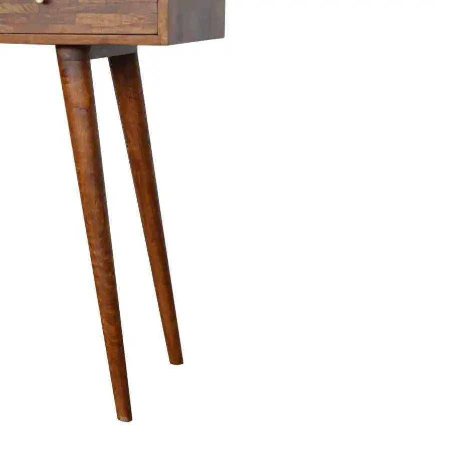 Patchwork Pattern 3 Drawer Console Table in Chestnut-effect Mango Wood - Price Crash Furniture
