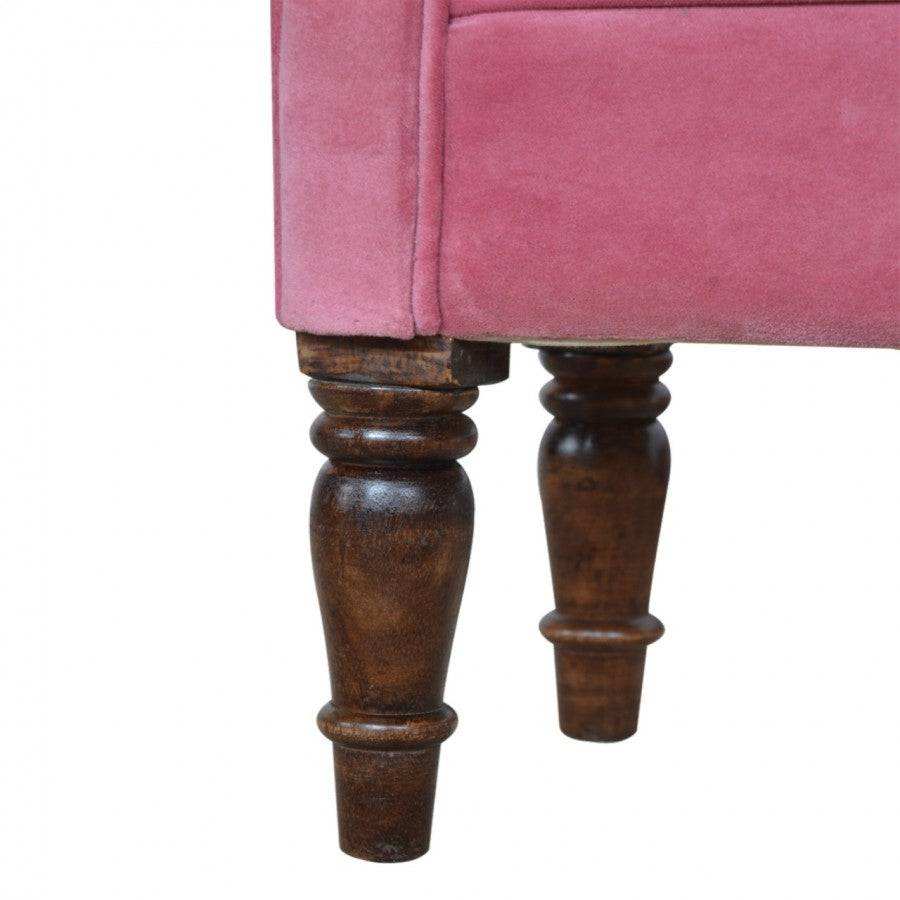 Pink Velvet Bench With Turned Feet - Price Crash Furniture