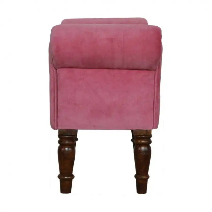 Pink Velvet Bench With Turned Feet - Price Crash Furniture