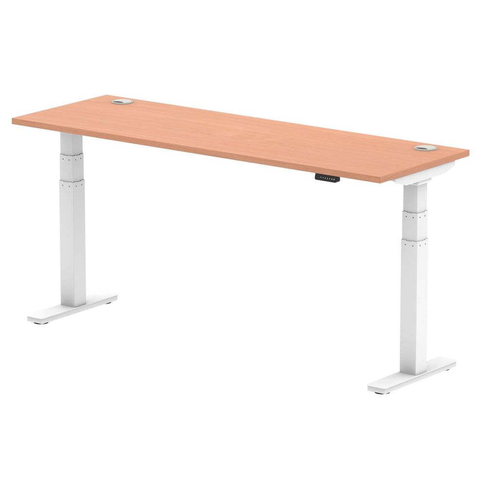 Air 600mm Height Adjustable Office Desk Beech Top Cable Ports White Leg - Price Crash Furniture
