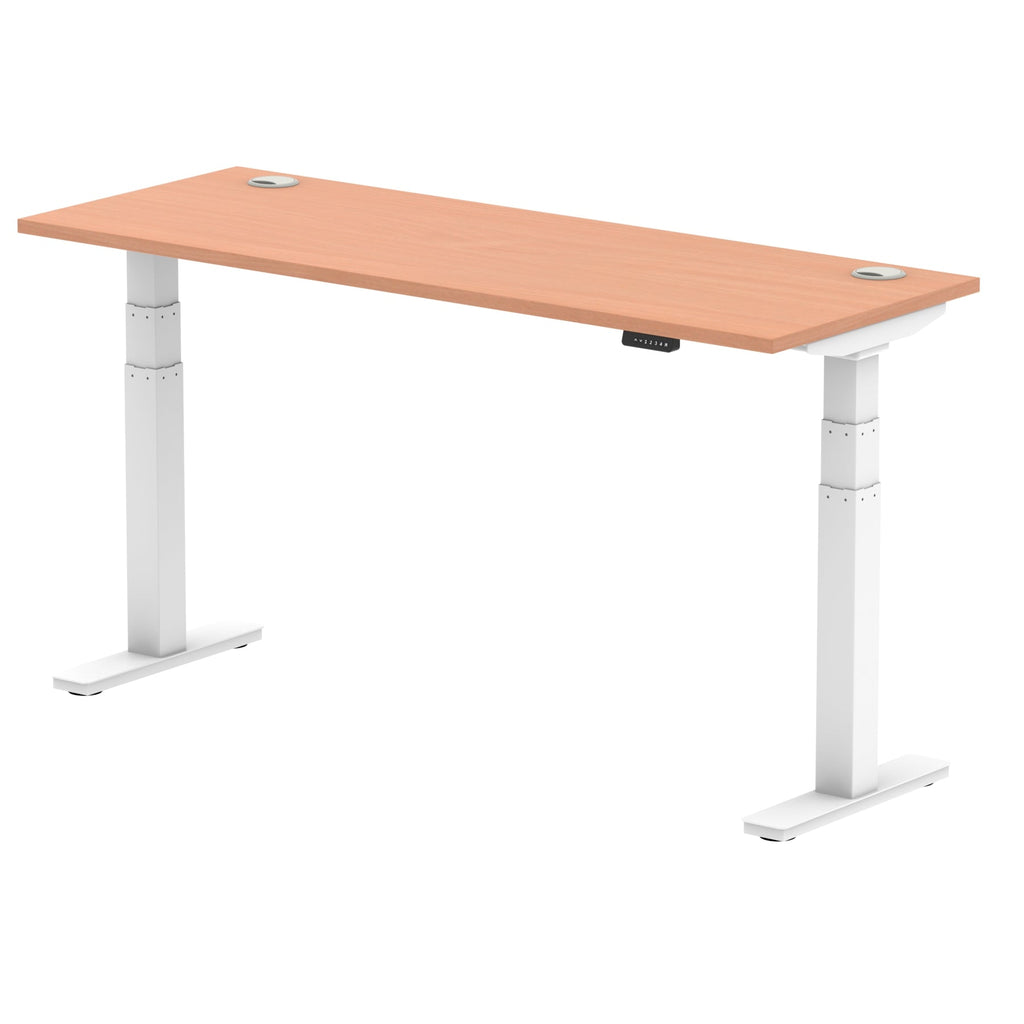 Air 600mm Height Adjustable Office Desk Beech Top Cable Ports White Leg - Price Crash Furniture
