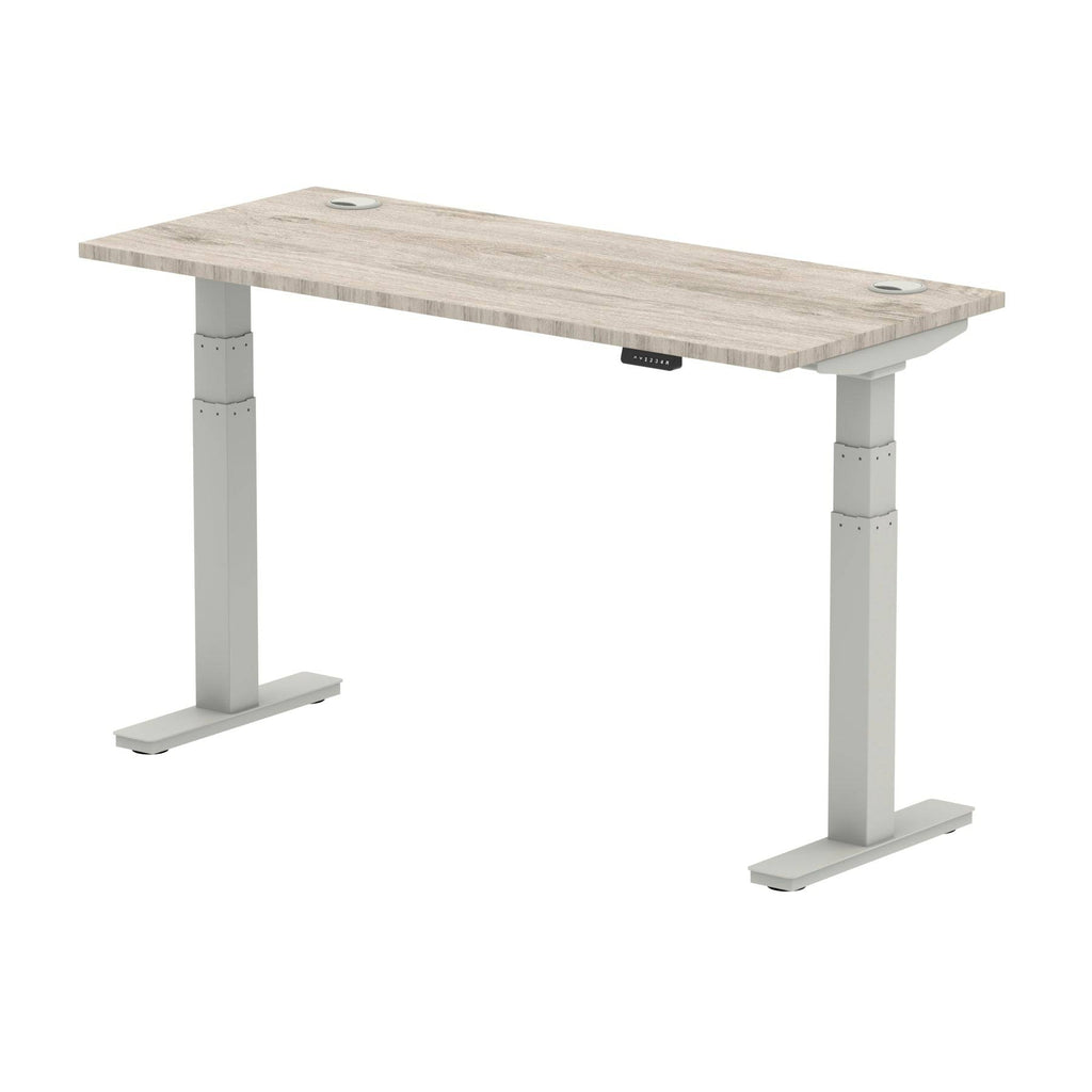 Air 600mm Height Adjustable Office Desk Grey Oak Top Cable Ports Silver Leg - Price Crash Furniture