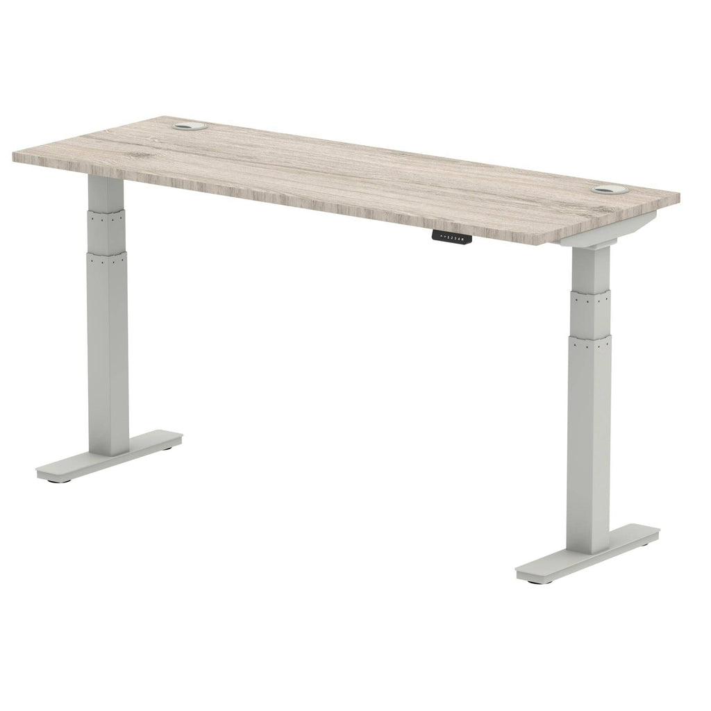 Air 600mm Height Adjustable Office Desk Grey Oak Top Cable Ports Silver Leg - Price Crash Furniture