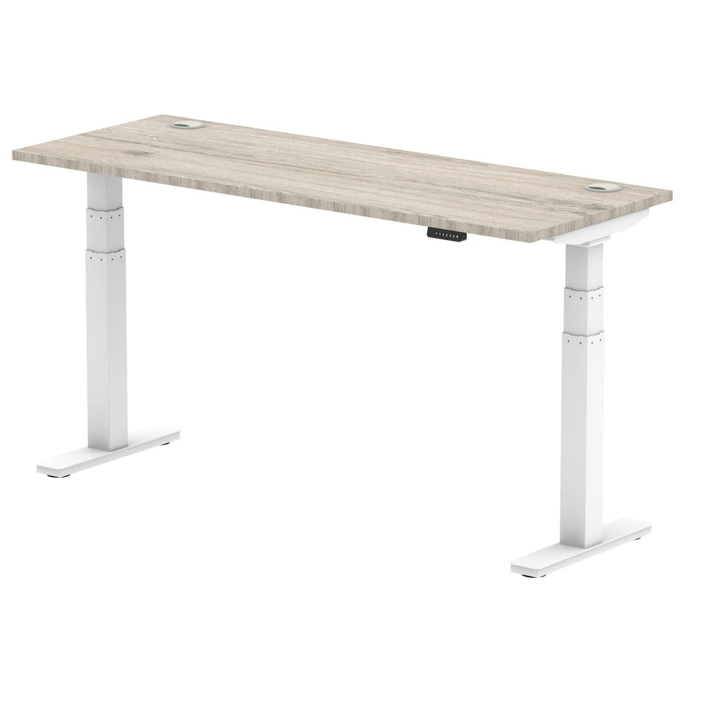 Air 600mm Height Adjustable Office Desk Grey Oak Top Cable Ports White Leg - Price Crash Furniture