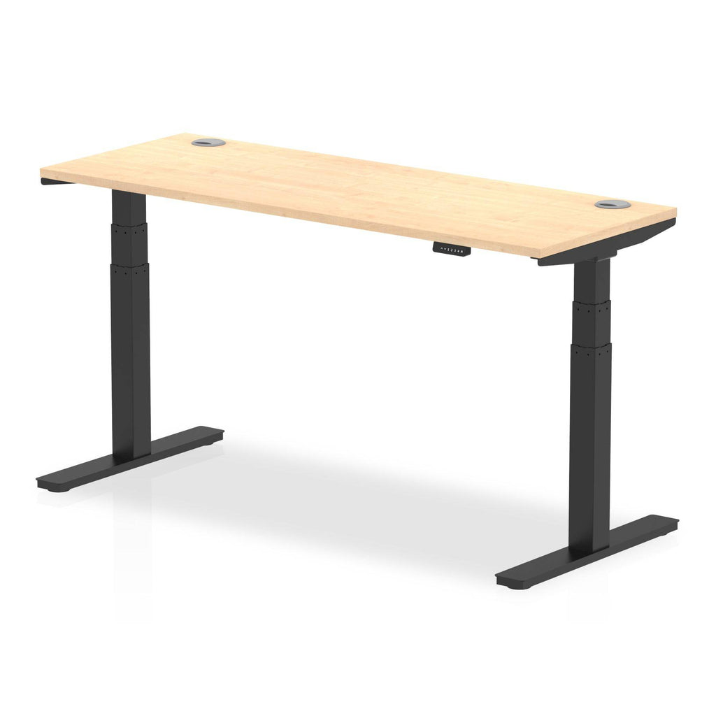 Air 600mm Height Adjustable Office Desk Maple Top Cable Ports Black Leg - Price Crash Furniture