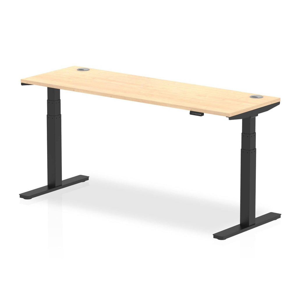 Air 600mm Height Adjustable Office Desk Maple Top Cable Ports Black Leg - Price Crash Furniture