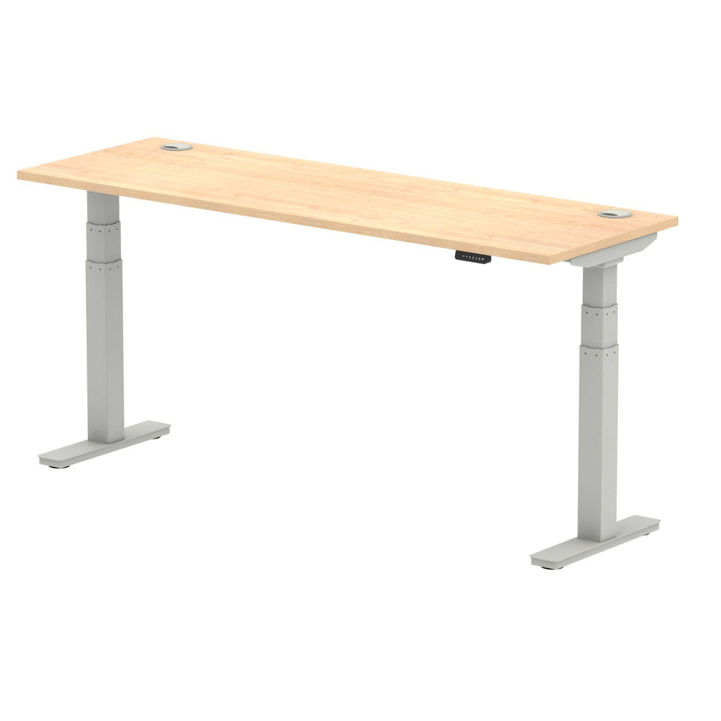 Air 600mm Height Adjustable Office Desk Maple Top Cable Ports Silver Leg - Price Crash Furniture