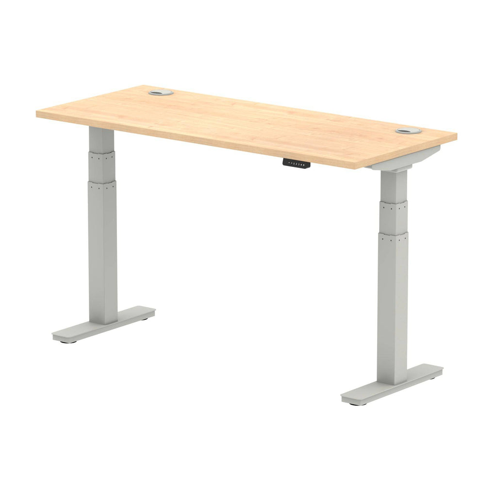 Air 600mm Height Adjustable Office Desk Maple Top Cable Ports Silver Leg - Price Crash Furniture