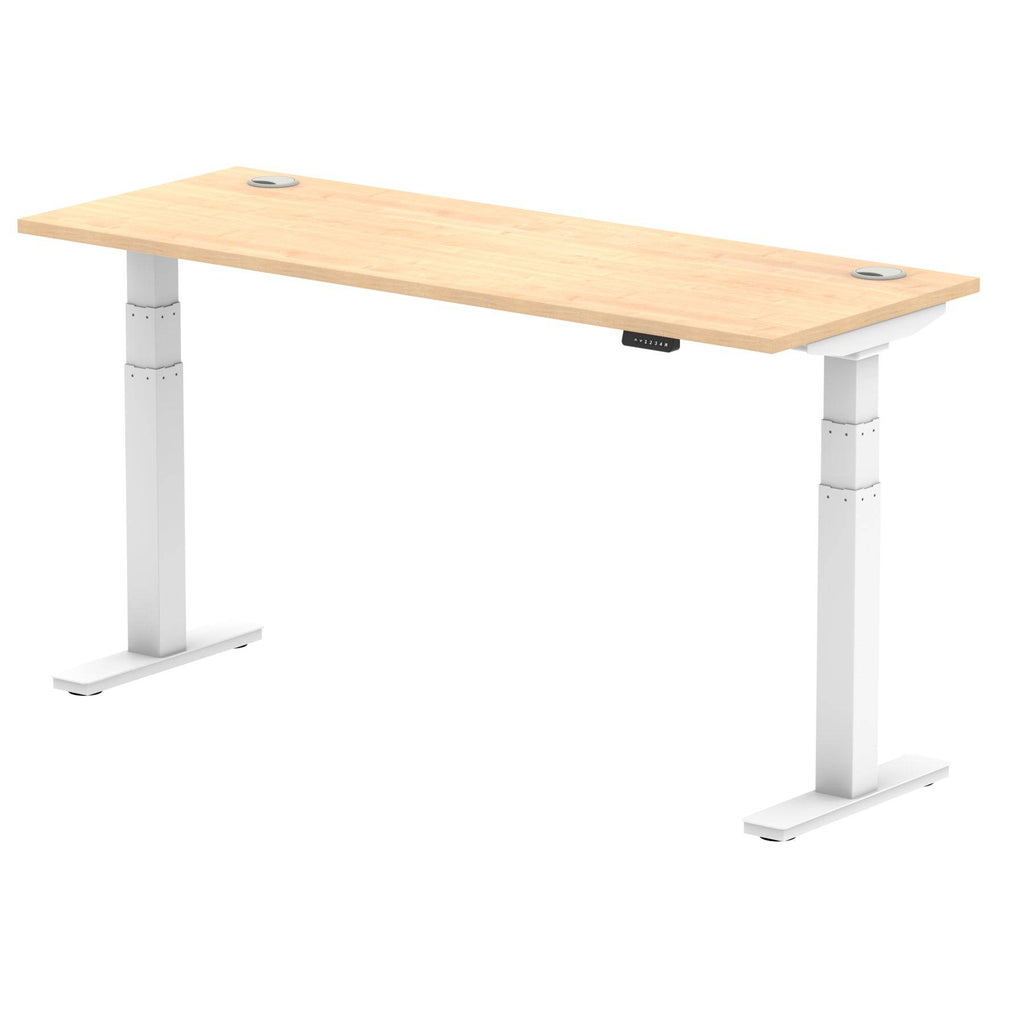 Air 600mm Height Adjustable Office Desk Maple Top Cable Ports White Leg - Price Crash Furniture