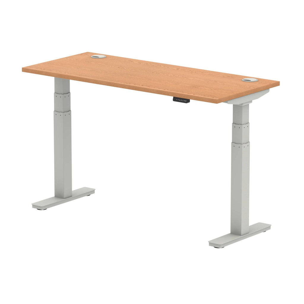 Air 600mm Height Adjustable Office Desk Oak Top Cable Ports Silver Leg - Price Crash Furniture