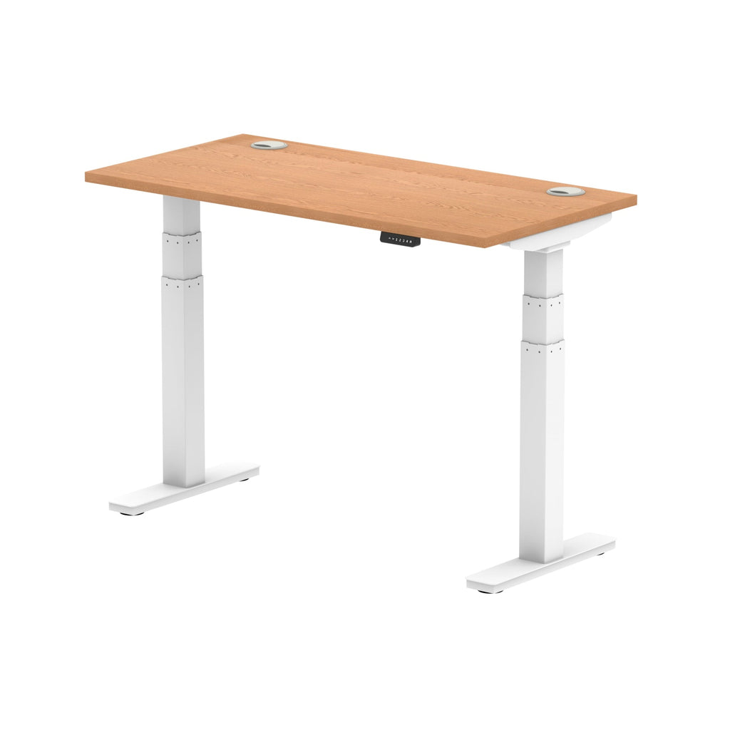 Air 600mm Height Adjustable Office Desk Oak Top Cable Ports White Leg - Price Crash Furniture