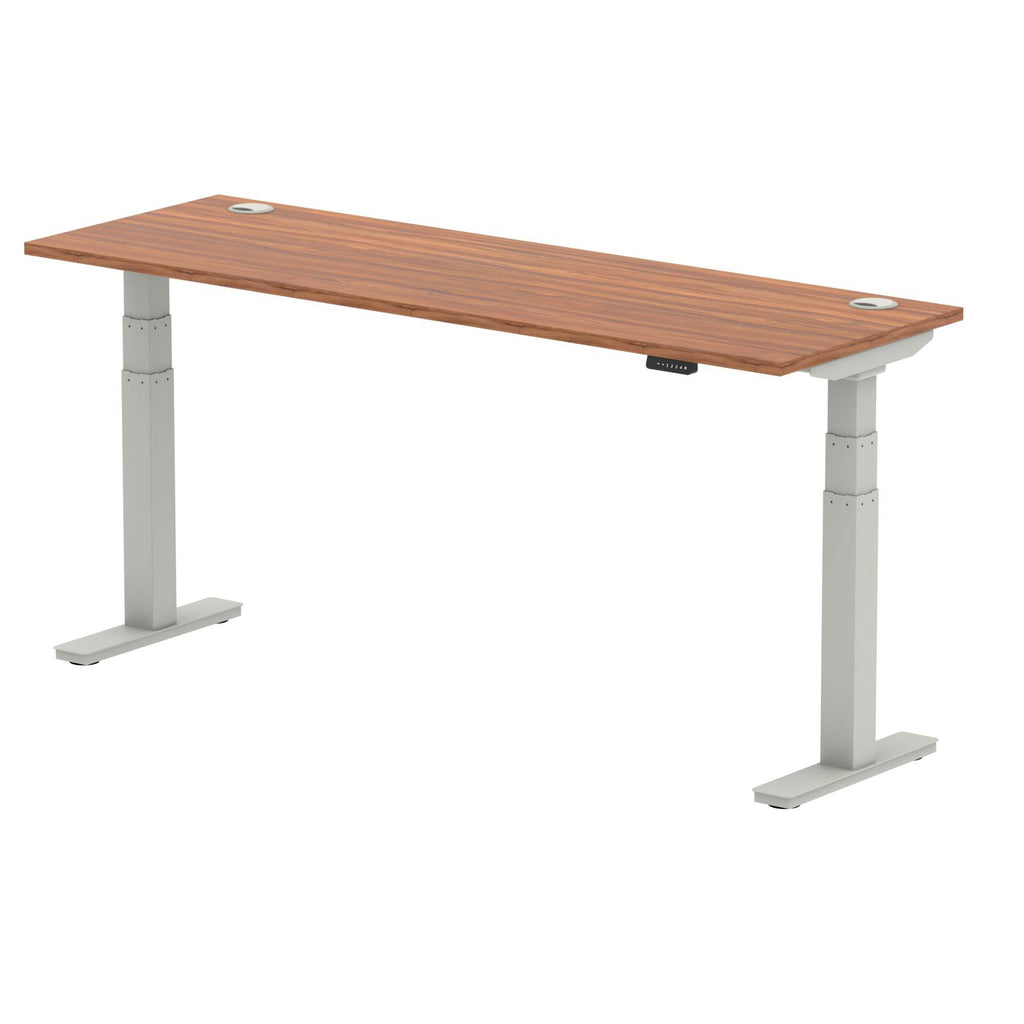 Air 600mm Height Adjustable Office Desk Walnut Top Cable Ports Silver Leg - Price Crash Furniture