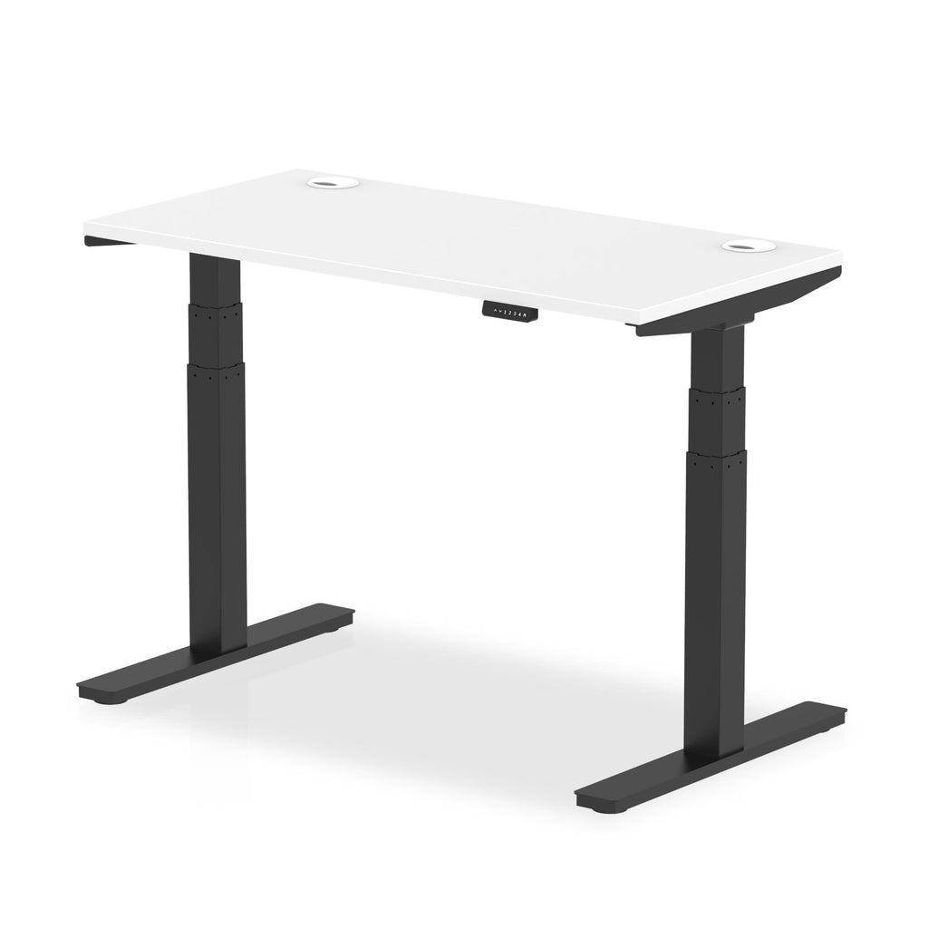 Air 600mm Height Adjustable Office Desk White Top Cable Ports Black Leg - Price Crash Furniture