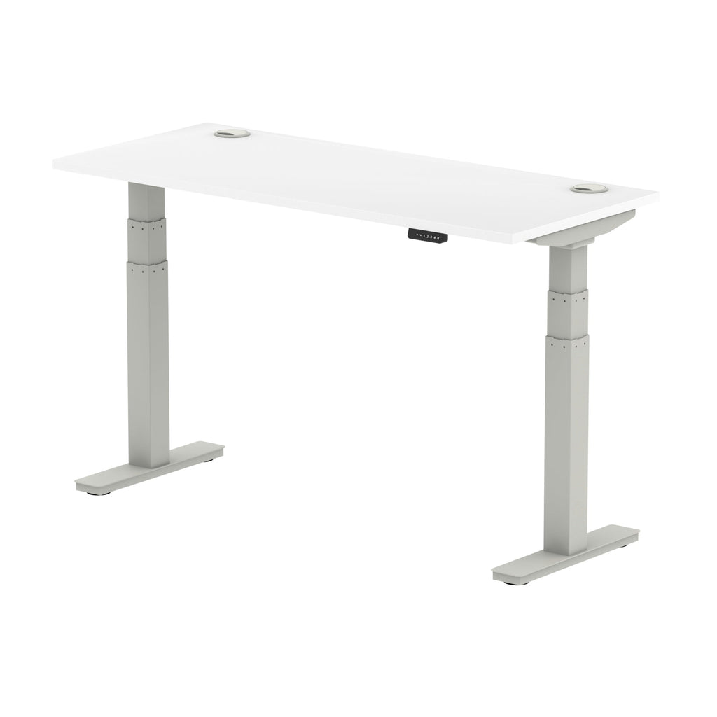Air 600mm Height Adjustable Office Desk White Top Cable Ports Silver Leg - Price Crash Furniture