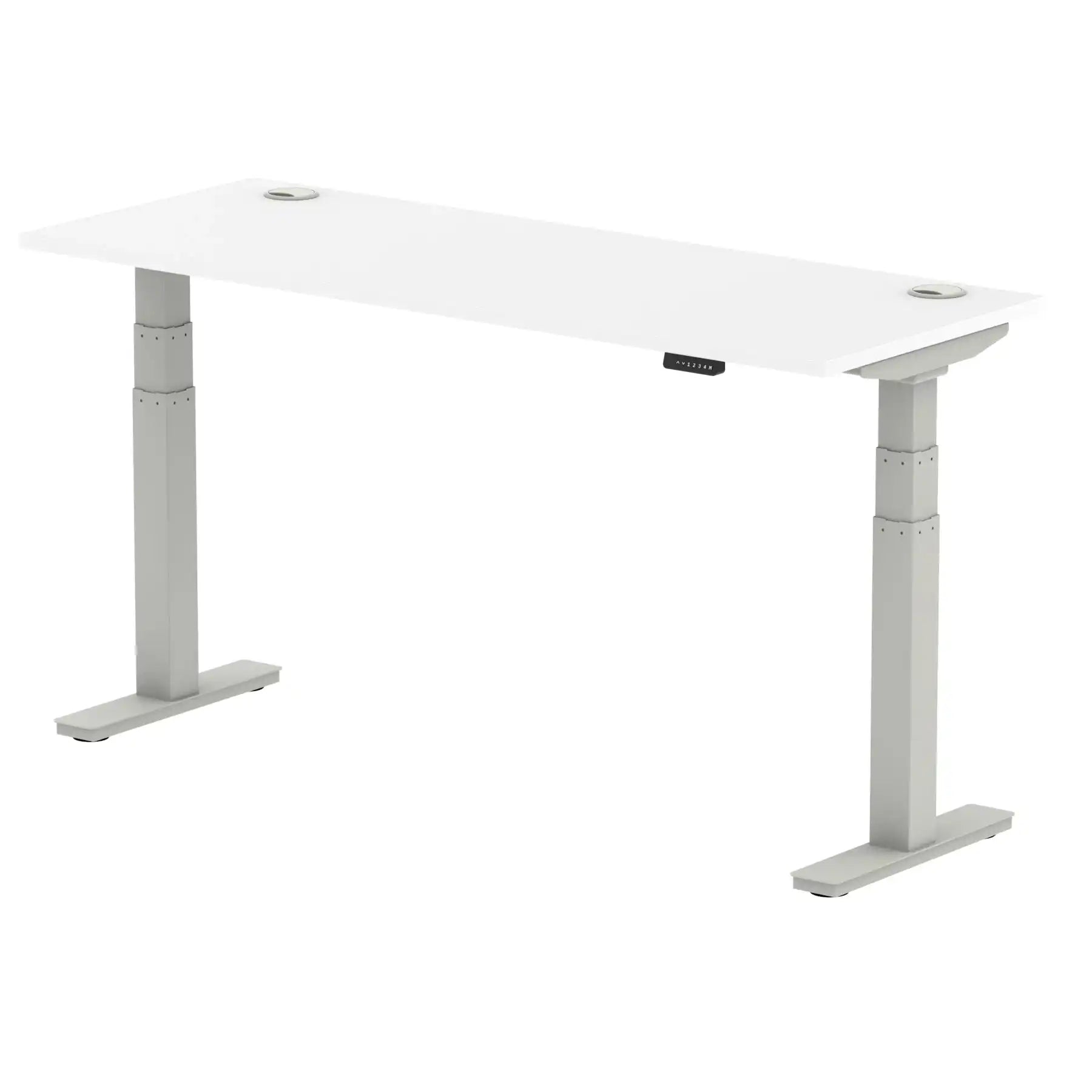 Air 600mm Height Adjustable Office Desk White Top Cable Ports Silver Leg - Price Crash Furniture