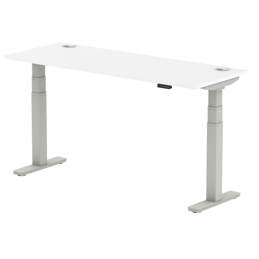 Air 600mm Height Adjustable Office Desk White Top Cable Ports Silver Leg - Price Crash Furniture