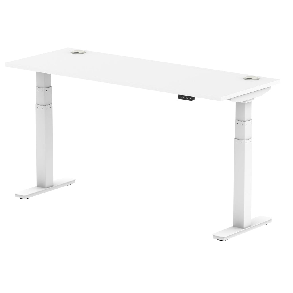 Air 600mm Height Adjustable Office Desk White Top Cable Ports White Leg - Price Crash Furniture