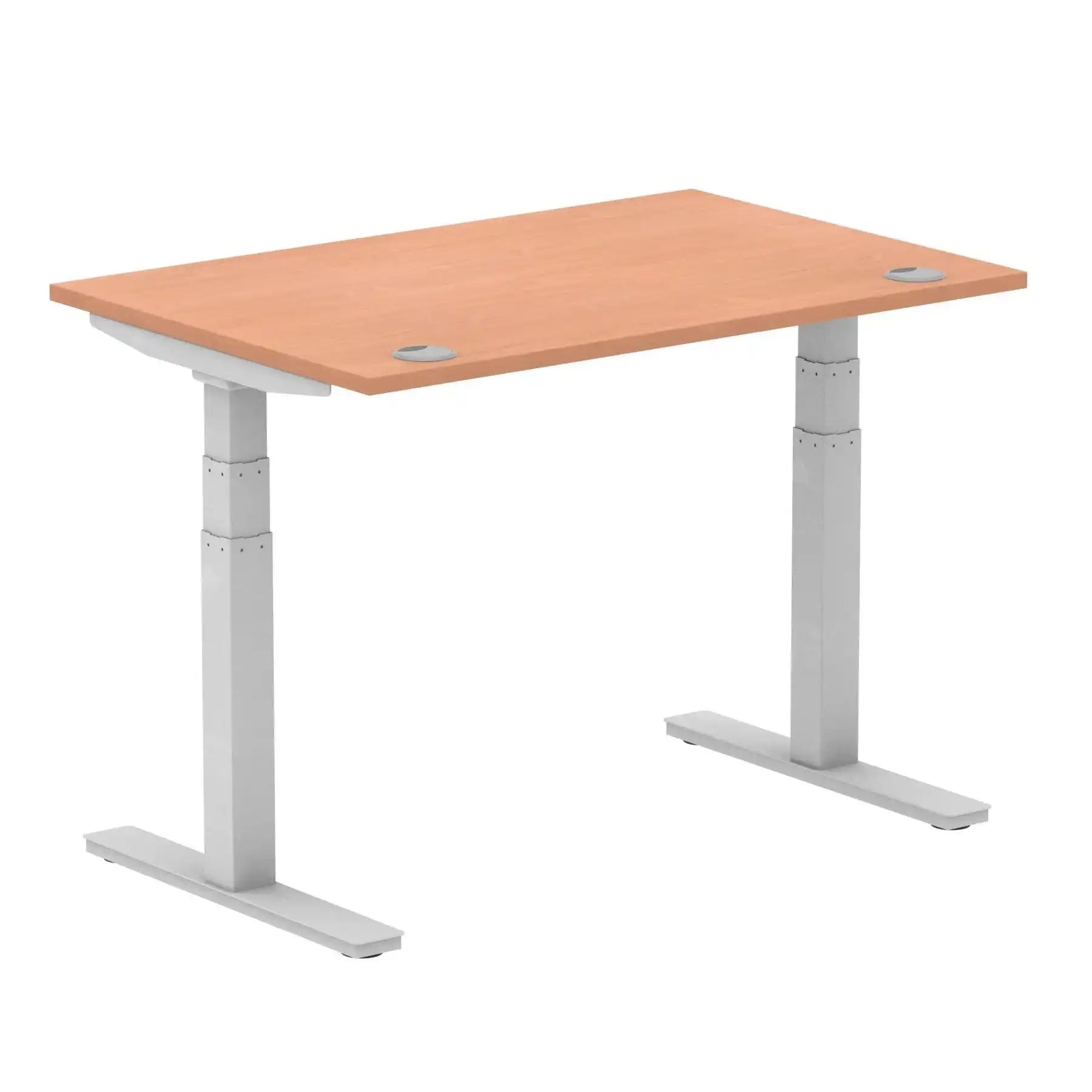 Air 800mm Height Adjustable Office Desk Beech Top Cable Ports Silver Leg - Price Crash Furniture