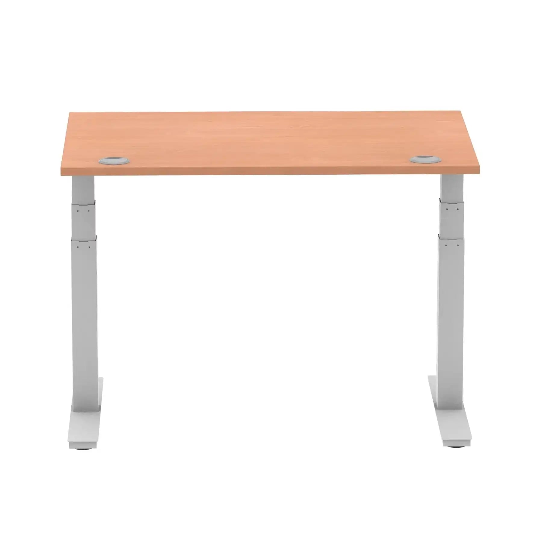 Air 800mm Height Adjustable Office Desk Beech Top Cable Ports Silver Leg - Price Crash Furniture