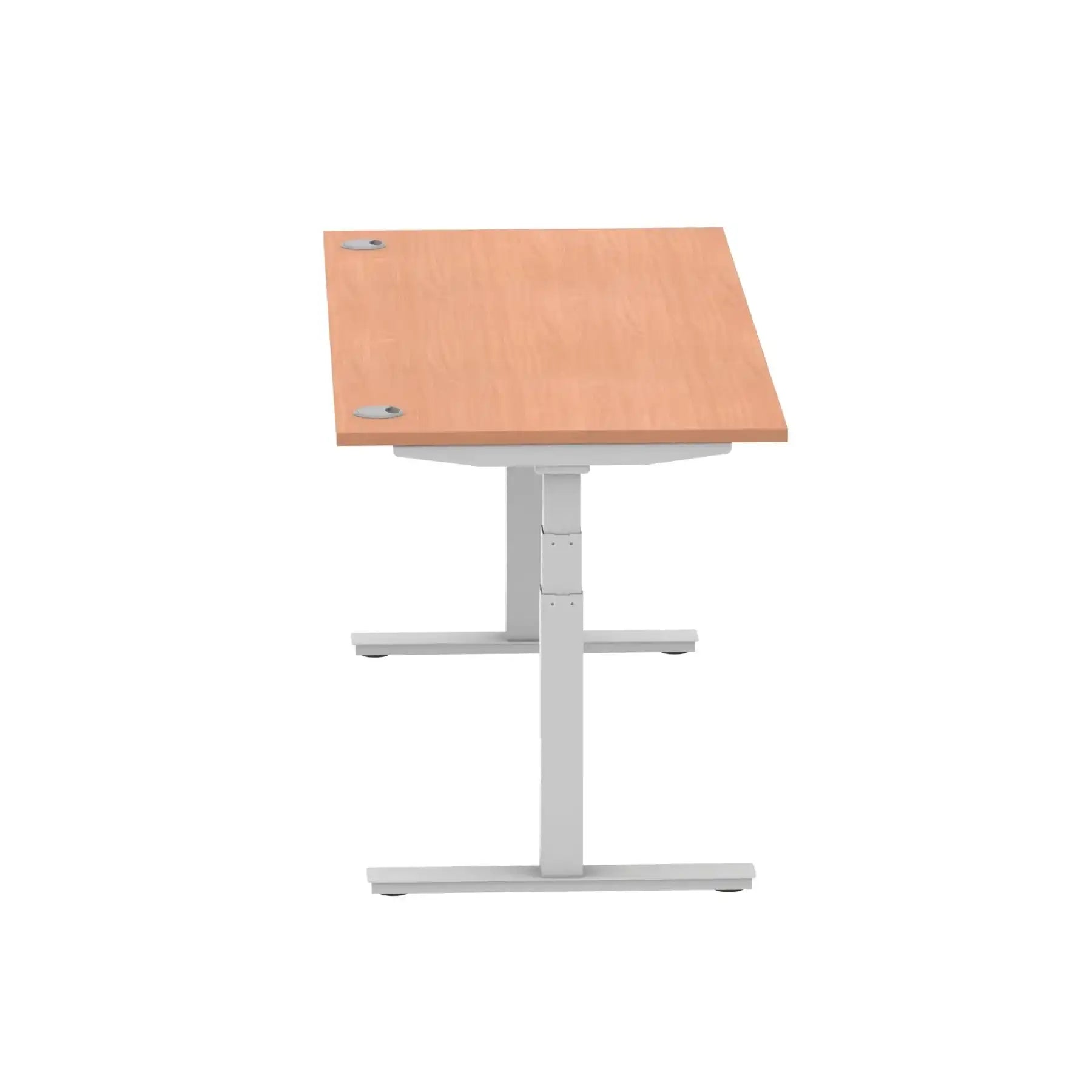 Air 800mm Height Adjustable Office Desk Beech Top Cable Ports Silver Leg - Price Crash Furniture