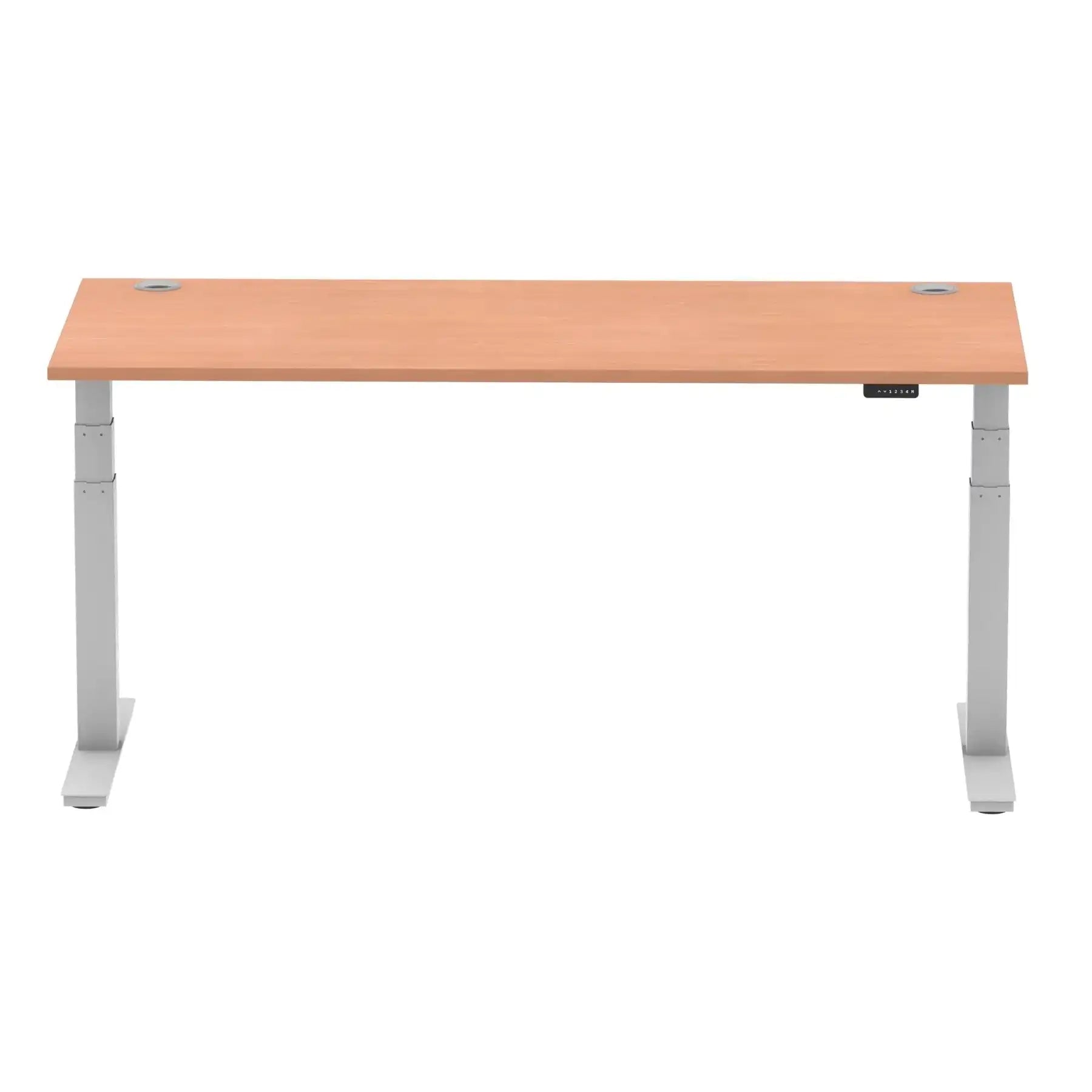Air 800mm Height Adjustable Office Desk Beech Top Cable Ports Silver Leg - Price Crash Furniture