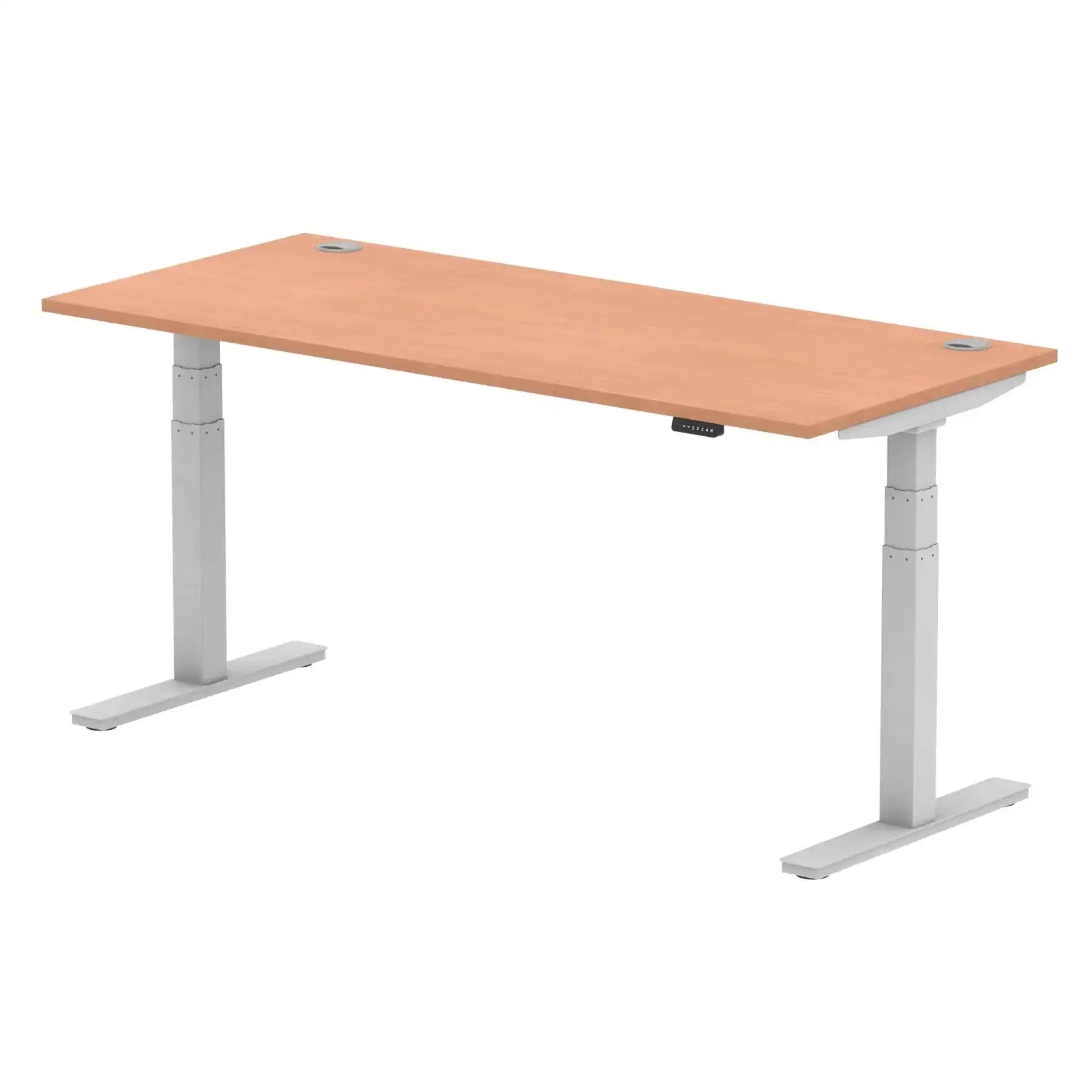 Air 800mm Height Adjustable Office Desk Beech Top Cable Ports Silver Leg - Price Crash Furniture