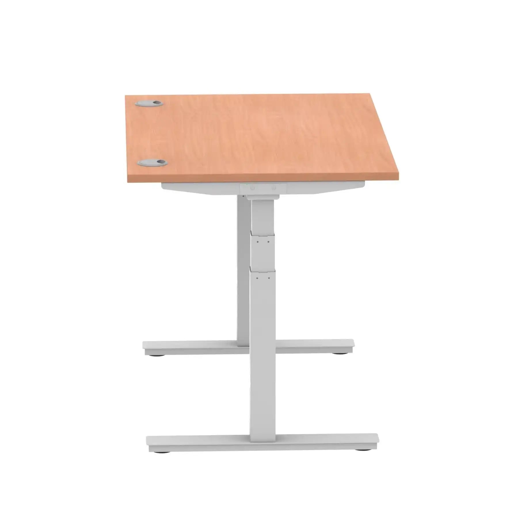 Air 800mm Height Adjustable Office Desk Beech Top Cable Ports Silver Leg - Price Crash Furniture