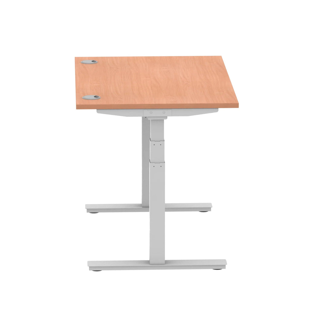 Air 800mm Height Adjustable Office Desk Beech Top Cable Ports Silver Leg - Price Crash Furniture