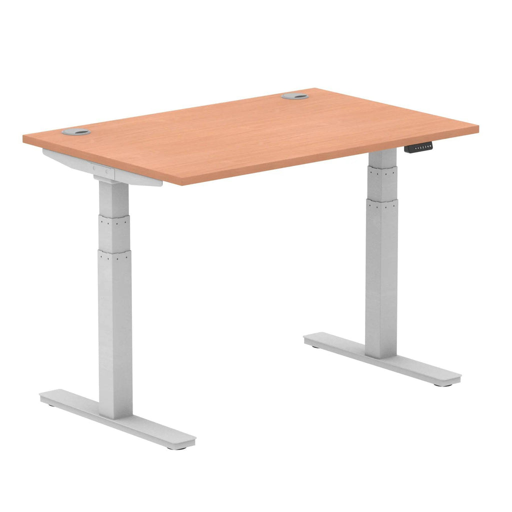 Air 800mm Height Adjustable Office Desk Beech Top Cable Ports Silver Leg - Price Crash Furniture