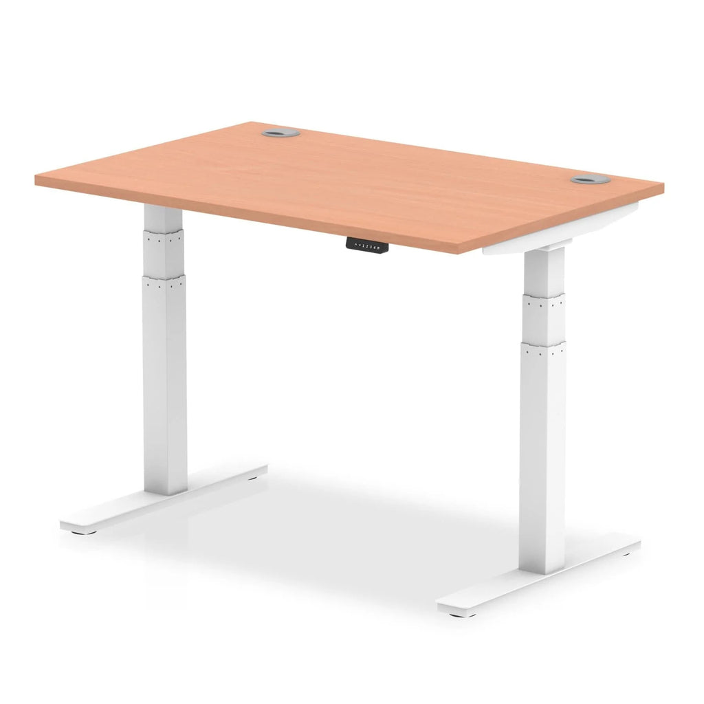 Air 800mm Height Adjustable Office Desk Beech Top Cable Ports White Leg - Price Crash Furniture