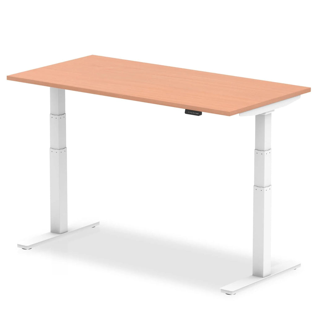 Air 800mm Height Adjustable Office Desk Beech Top White Leg - Price Crash Furniture