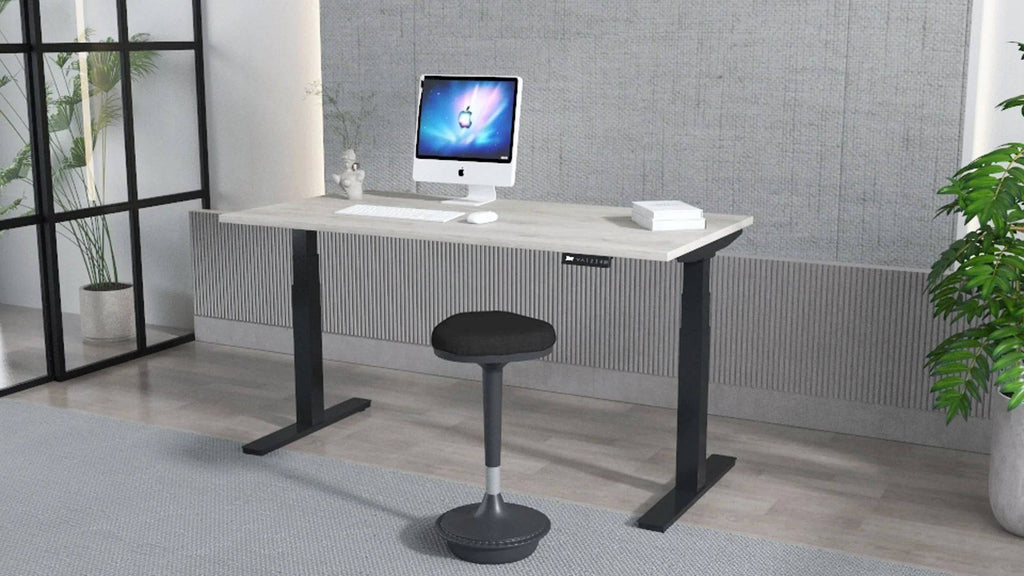Air 800mm Height Adjustable Office Desk Grey Oak Top Black Leg - Price Crash Furniture