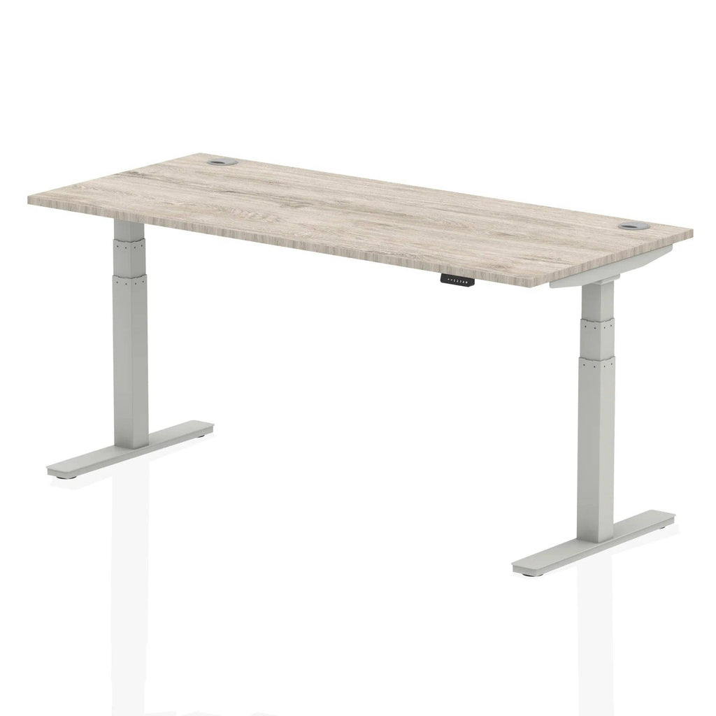 Air 800mm Height Adjustable Office Desk Grey Oak Top Cable Ports Silver Leg - Price Crash Furniture