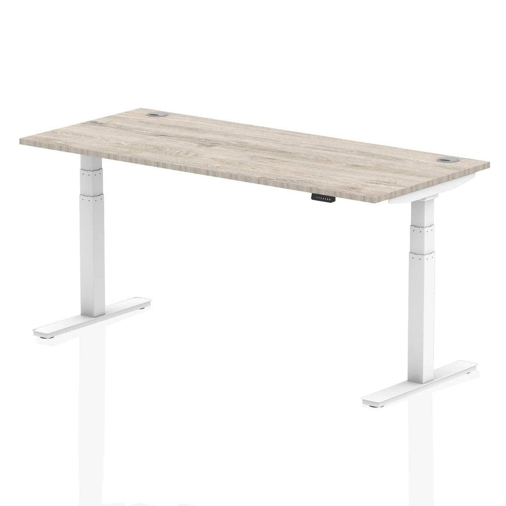 Air 800mm Height Adjustable Office Desk Grey Oak Top Cable Ports White Leg - Price Crash Furniture