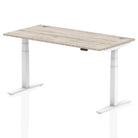 Air 800mm Height Adjustable Office Desk Grey Oak Top Cable Ports White Leg - Price Crash Furniture