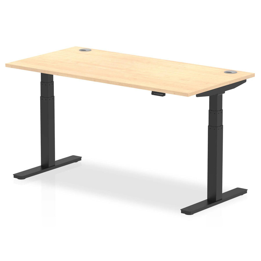 Air 800mm Height Adjustable Office Desk Maple Top Cable Ports Black Leg - Price Crash Furniture