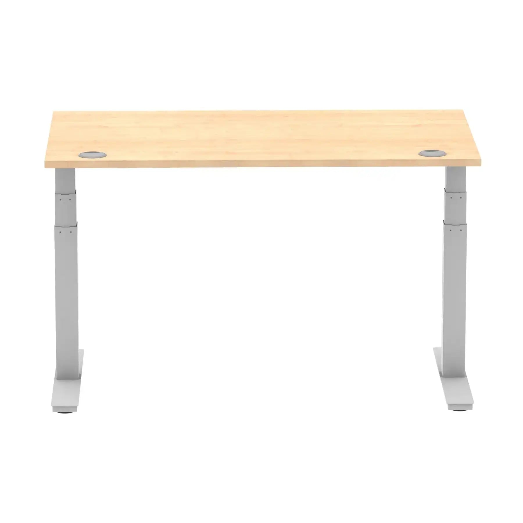 Air 800mm Height Adjustable Office Desk Maple Top Cable Ports Silver Leg - Price Crash Furniture
