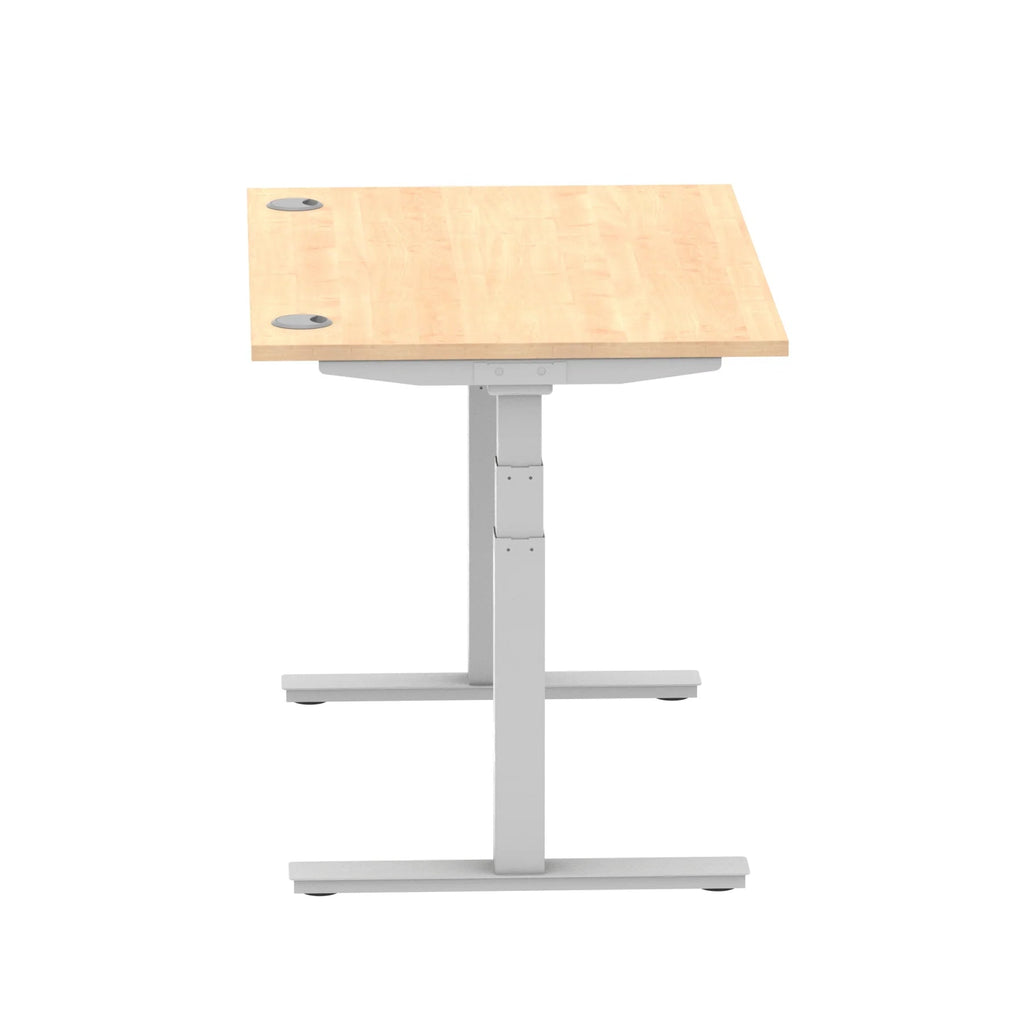 Air 800mm Height Adjustable Office Desk Maple Top Cable Ports Silver Leg - Price Crash Furniture