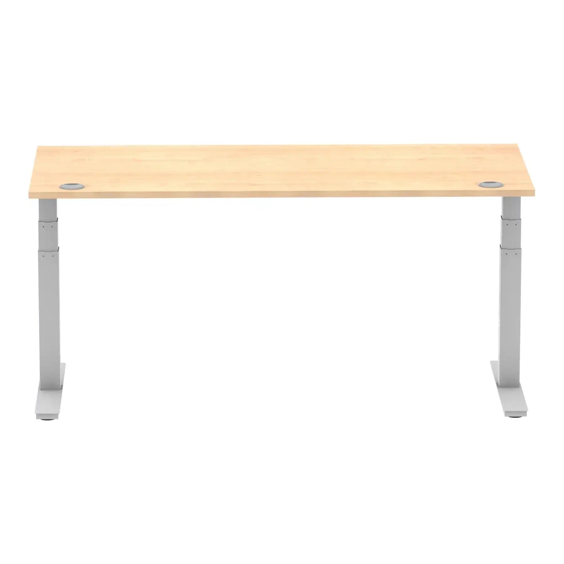 Air 800mm Height Adjustable Office Desk Maple Top Cable Ports Silver Leg - Price Crash Furniture