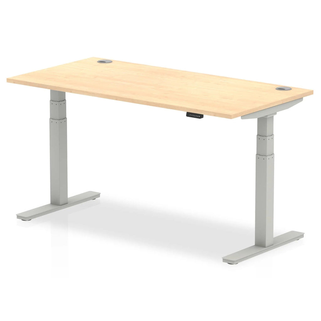 Air 800mm Height Adjustable Office Desk Maple Top Cable Ports Silver Leg - Price Crash Furniture