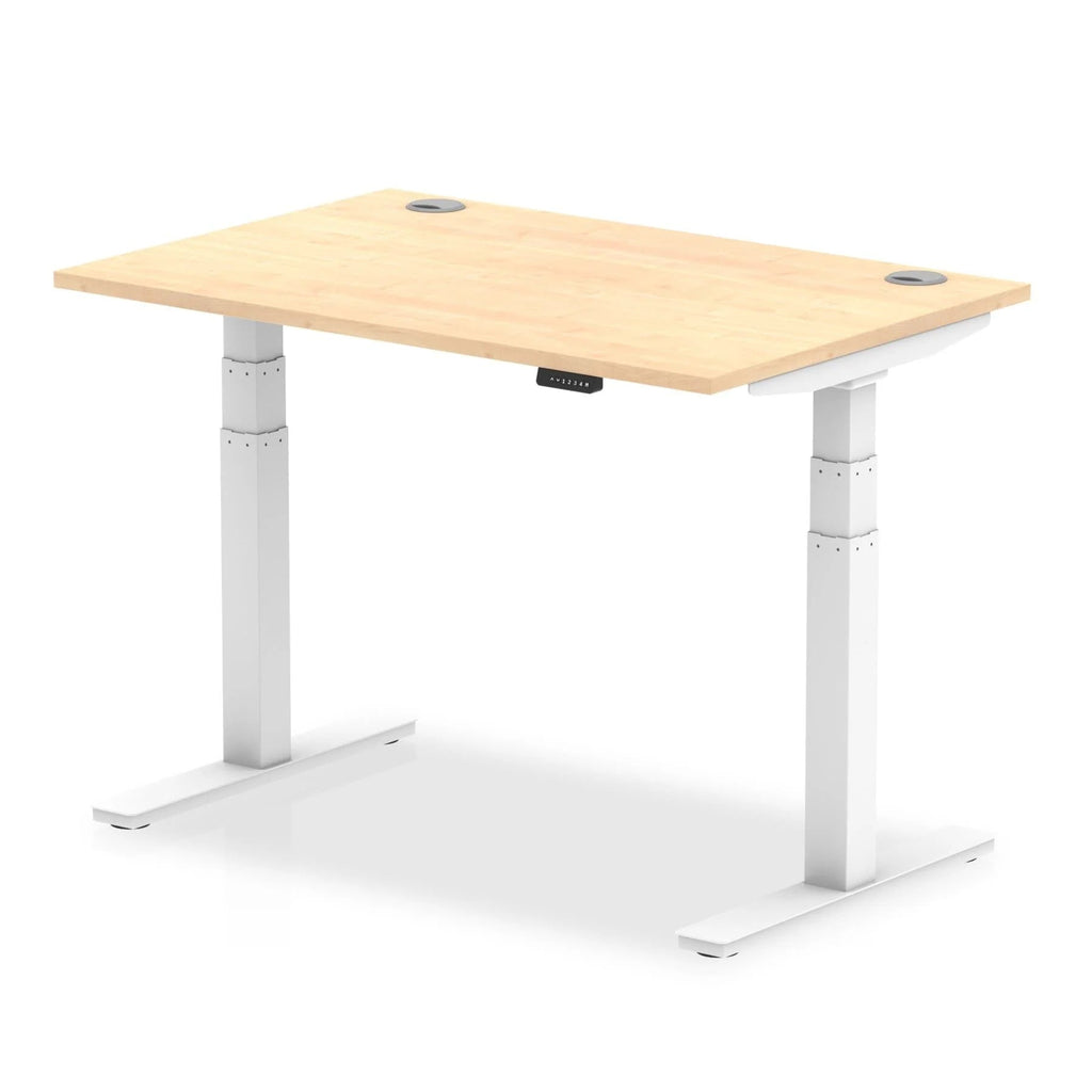 Air 800mm Height Adjustable Office Desk Maple Top Cable Ports White Leg - Price Crash Furniture
