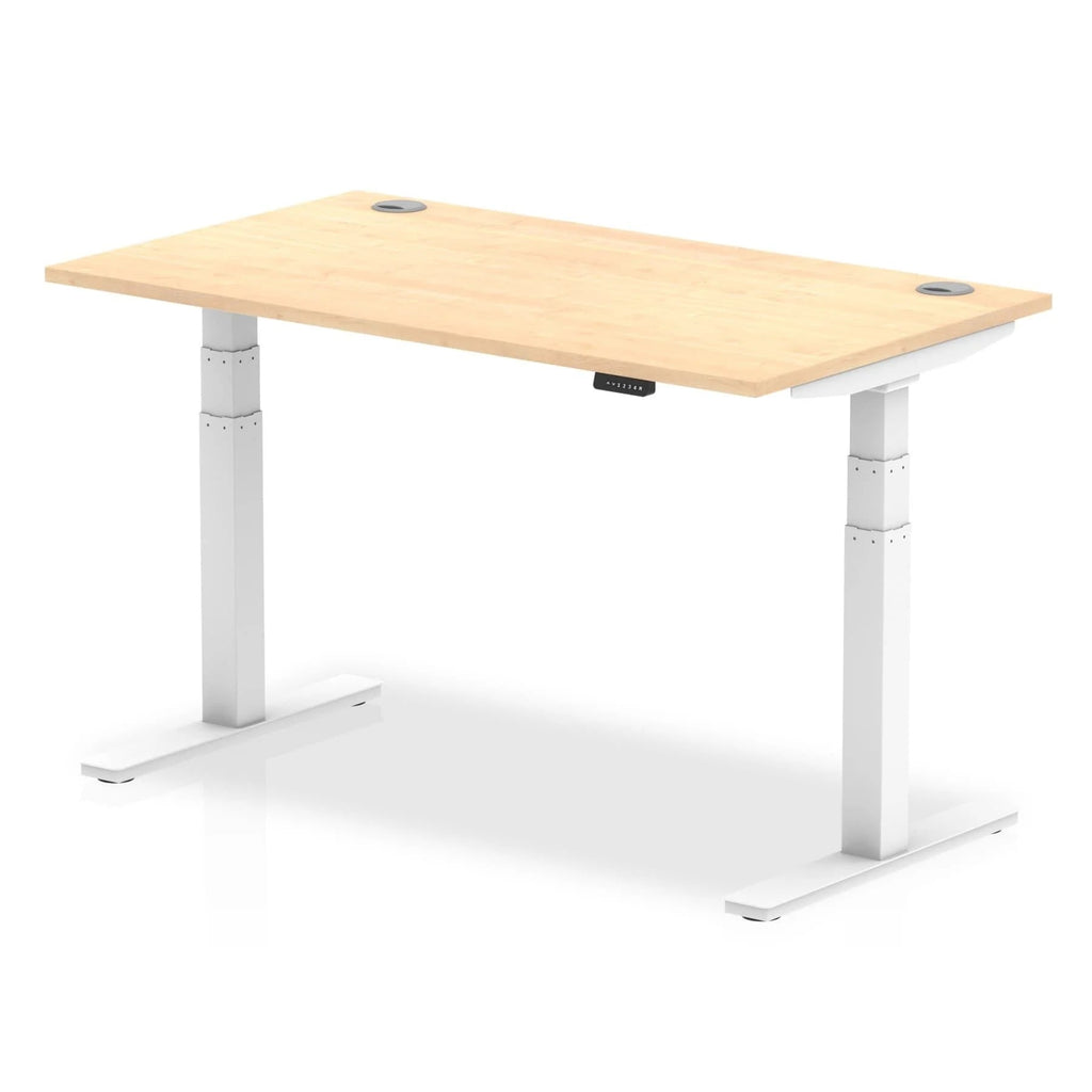 Air 800mm Height Adjustable Office Desk Maple Top Cable Ports White Leg - Price Crash Furniture