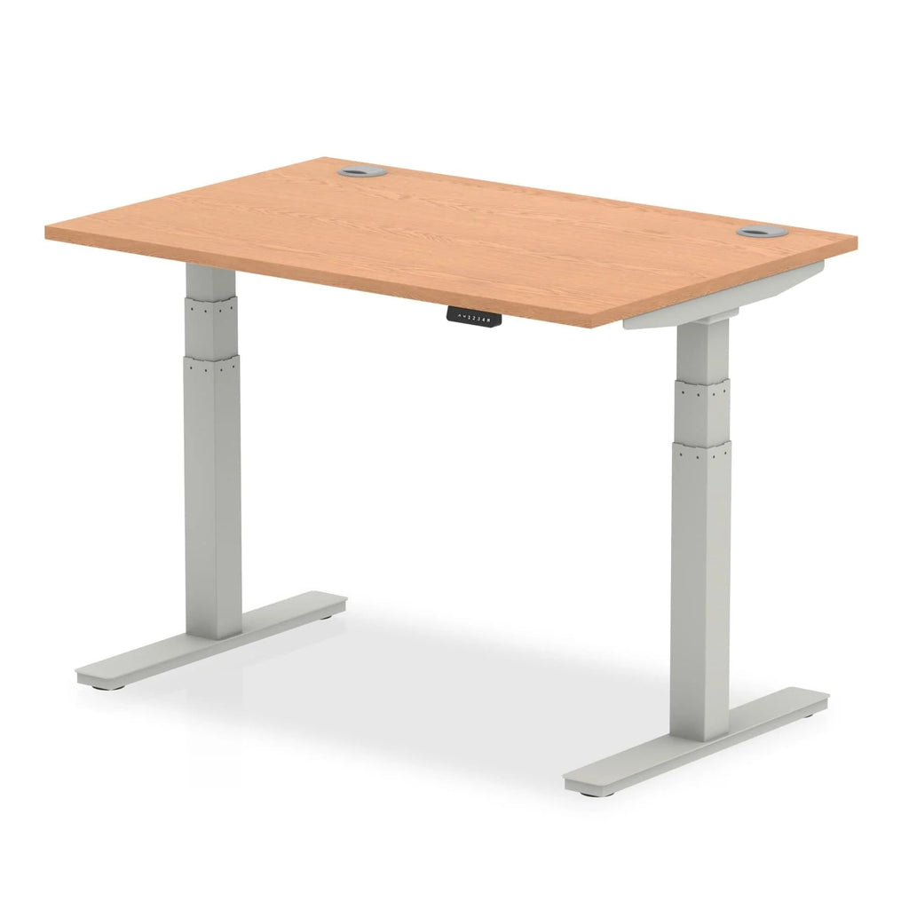Air 800mm Height Adjustable Office Desk Oak Top Cable Ports Silver Leg - Price Crash Furniture