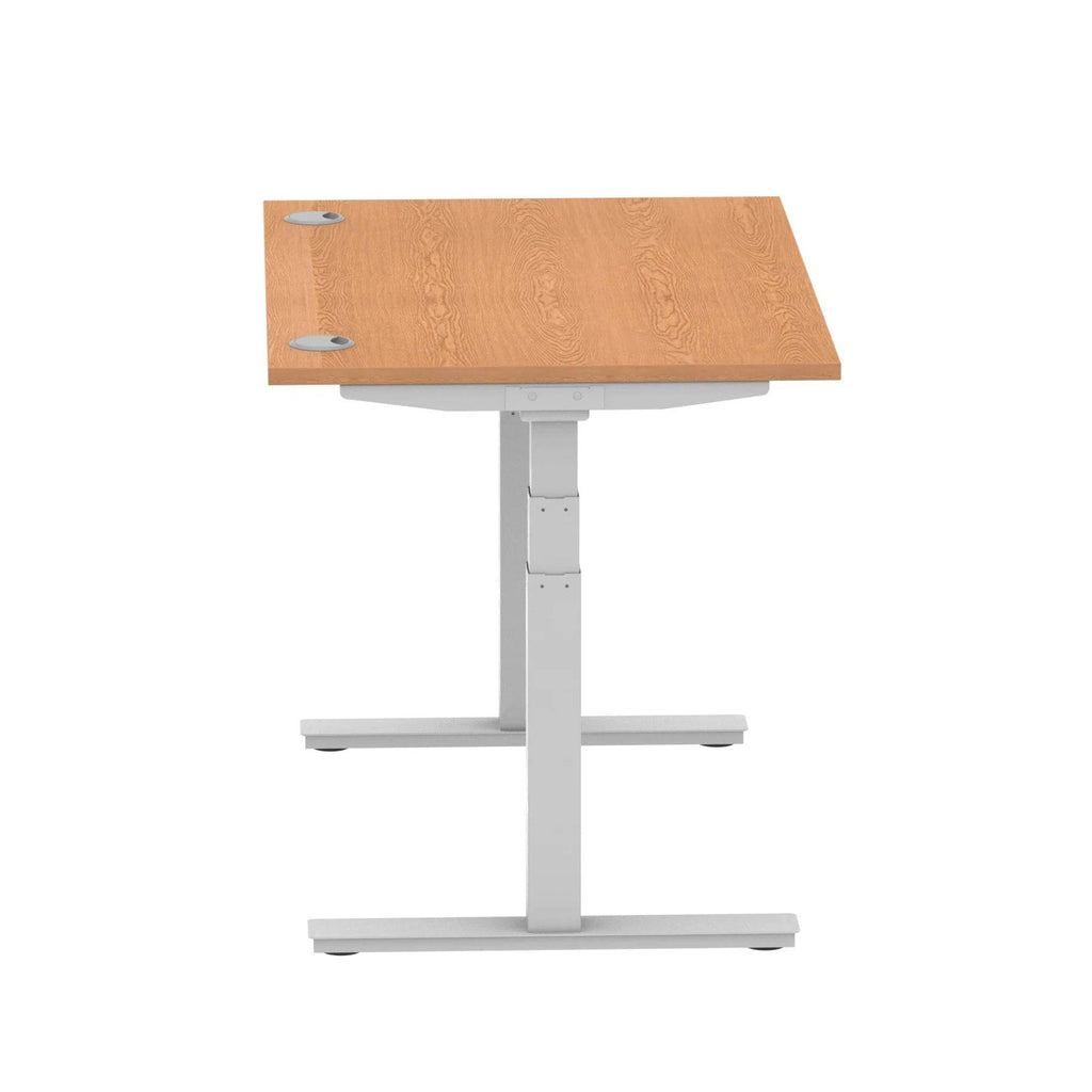 Air 800mm Height Adjustable Office Desk Oak Top Cable Ports Silver Leg - Price Crash Furniture