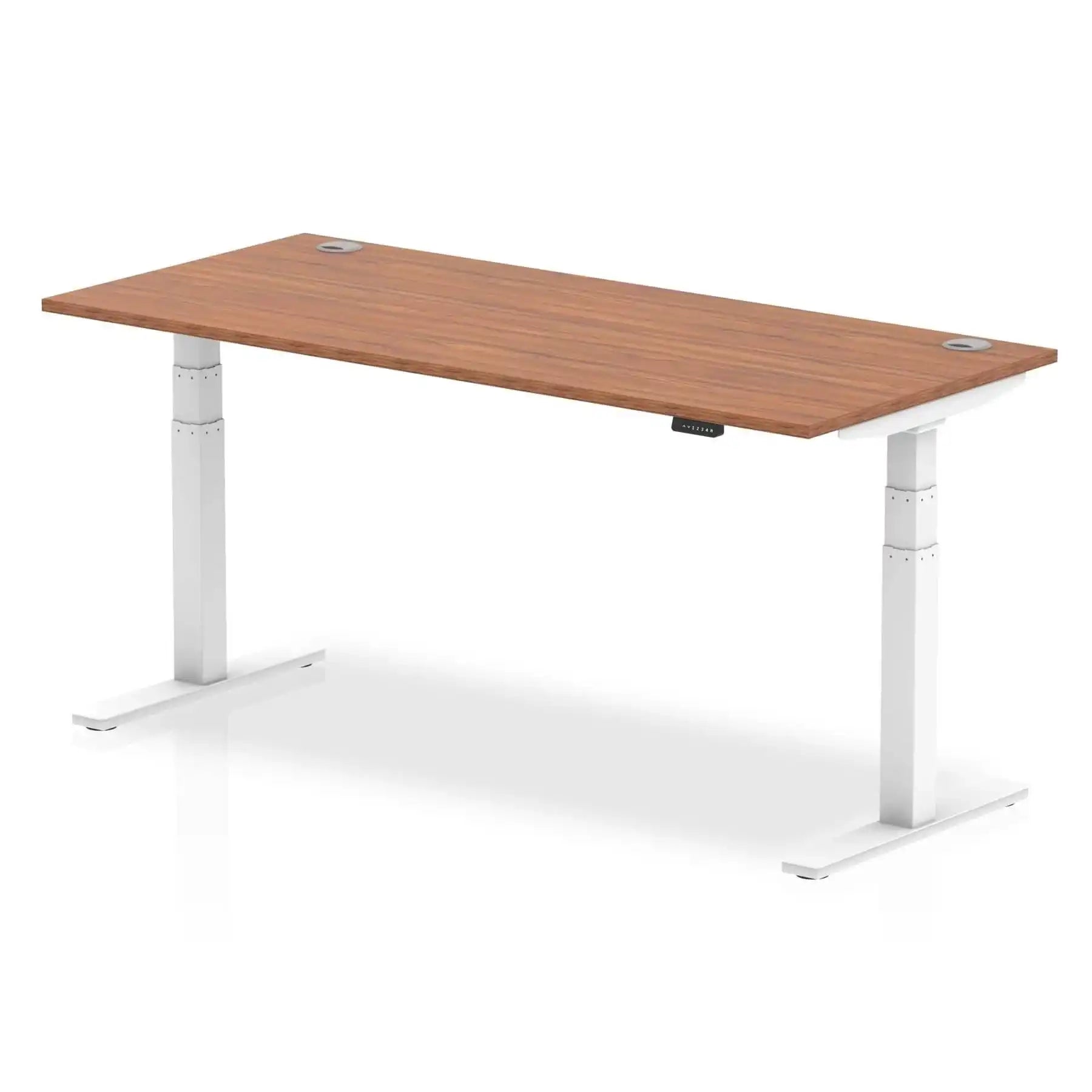 Air 800mm Height Adjustable Office Desk Walnut Top Cable Ports White Leg - Price Crash Furniture