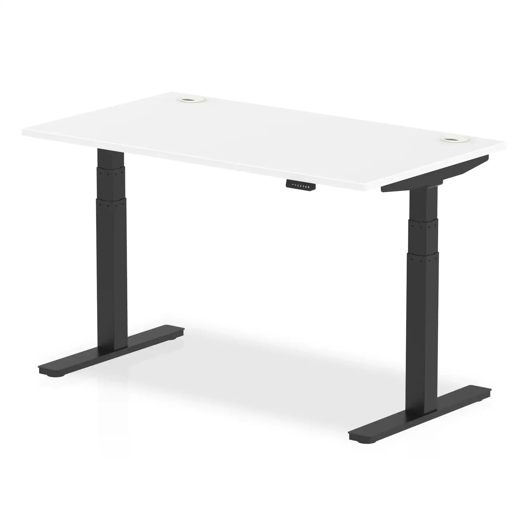 Air 800mm Height Adjustable Office Desk White Top Cable Ports Black Leg - Price Crash Furniture