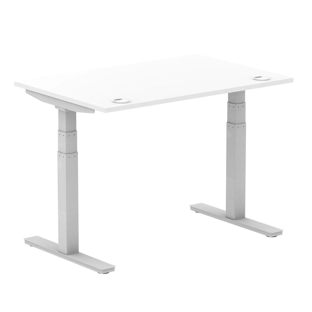 Air 800mm Height Adjustable Office Desk White Top Cable Ports Silver Leg - Price Crash Furniture